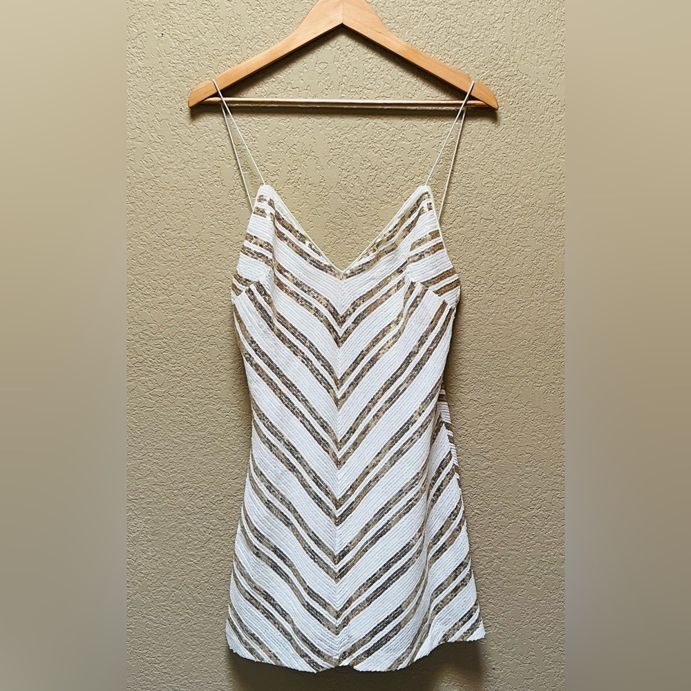 NWT Tobi White Gold Sequins Mini Dress Women’s Size Small